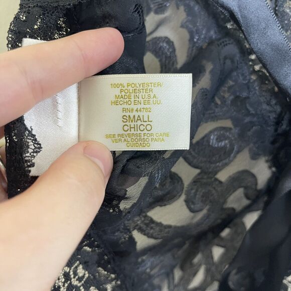 Vtg DELICATES Women's Black Floral Lace Teddy Romper Lingerie Tie Back 80's Sz S - Picture 8 of 8